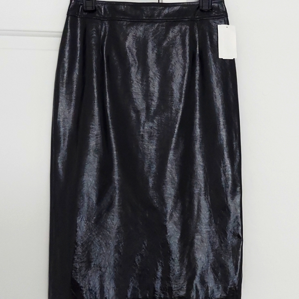 Trouve High Gloss Faux Leather Patent Pencil Skirt